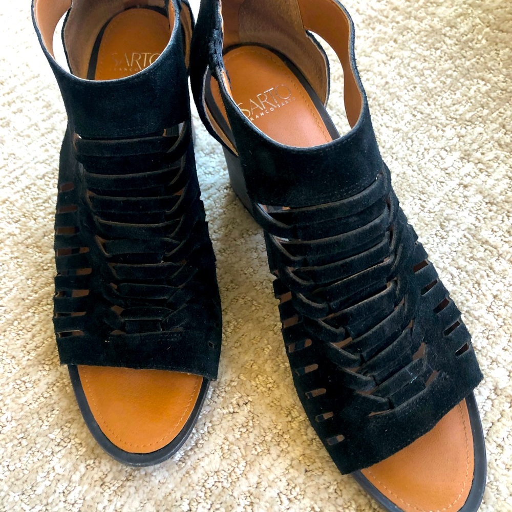 Black suede Franco Sarto bootie sandals